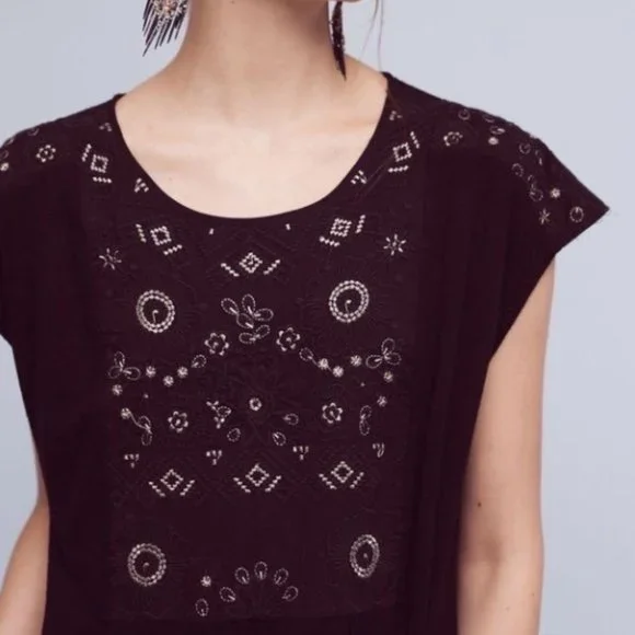 Anthropologie Akemi + Kin Arcana Embroidered Black Top XS - Picture 3 of 16